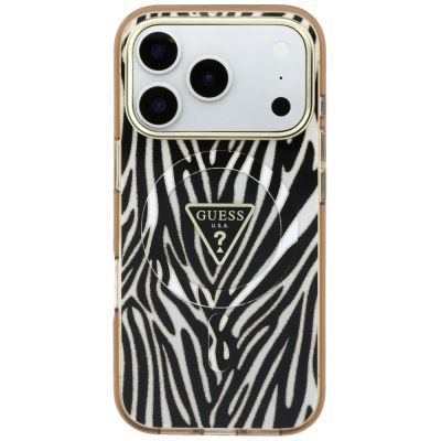 3. Guess IML Zebra Glitter Triangle Logo MagSafe iPhone 17 Pro / 18 Pro Case - Gold
