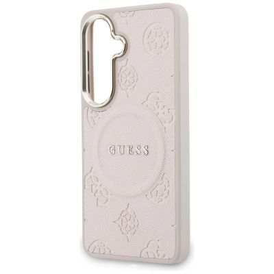 6. Guess Saffiano Peony Embossed Ring MagSafe Case for Samsung Galaxy S26+ - Pink