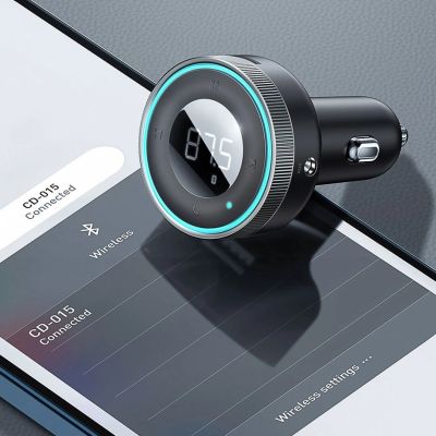 14. Baseus Enjoy FM transmitter car charger LED 2x USB / 3.5mm jack wireless MP3 player Bluetooth 5.0 3.4A black (CCLH-01)
