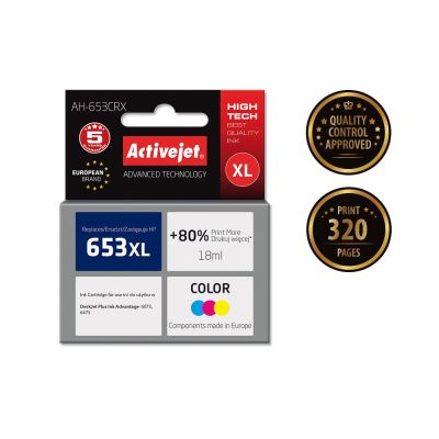2. Activejet AH-653CRX Ink Cartridge (replaces HP 653XL 3YM74AE; Premium; 320 pages; 18 ml, Color)