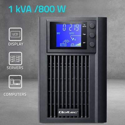 3. Qoltec Pure Sine Wave UPS | 1kVA | 800W | AVR | LCD | Pure Sine
