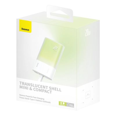 12. Baseus Popsicle 5200mAh 20W Powerbank with Built-in Lightning Cable (+ White Baseus Simple USB-C - USB-C 60W/20V/3A/30cm Cable) - White-Green
