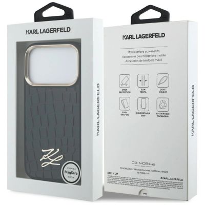 8. Karl Lagerfeld Croco KL Script Logo MagSafe Case for iPhone 17 Pro Max - Black