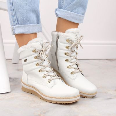 19. Remonte W RKR629 wool-lined waterproof leather ankle boots, white