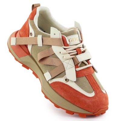 7. Women's beige and orange leather sneakers Goe RR2N4064