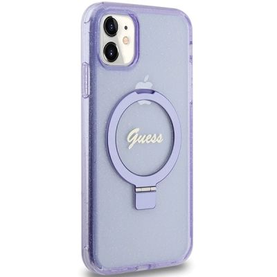 4. Guess Ring Stand Script Glitter MagSafe case for iPhone 11 / Xr - purple