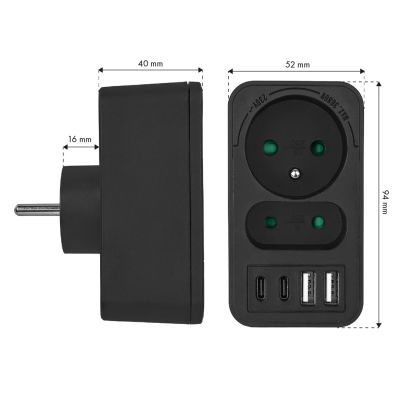 6. MACLEAN POWER SOCKET X2 + 4XUSB, SPLITTER WITH 2 SOCKETS, 2XUSB A, 2XUSB C PD 20W, 1X16A + 1X6A MCE249 F/B