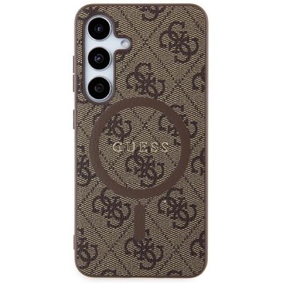 3. Guess 4G Collection Leather Metal Logo MagSafe Case for Samsung Galaxy S24 - Brown