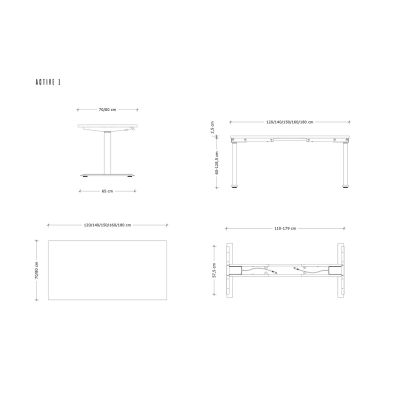 2. Desk/Table with adjustable height UNIQUE ACTIVE I 14-C103W-B-140-YZ-13 black frame anthracite top, 140X70 cm