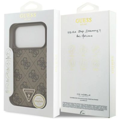 8. Guess Leather 4G Triangle Strass MagSafe Case for iPhone 18 Pro / 17 Pro - Brown
