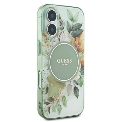 4. Guess IML Flower & Tonal Circle MagSafe case for iPhone 16 Plus - green