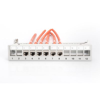 5. Modular desktop patch panel 12x keystone, shielded, gray, cable guide, labeling fields