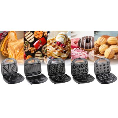 12. ELDOM MULTIFUNCTIONAL SANDWICH MAKER 5 IN 1 ST250 850W INTERCHANGEABLE PLATES: SANDWICH, GRILL, WAFFLES, NUTS, MINI DONUTS