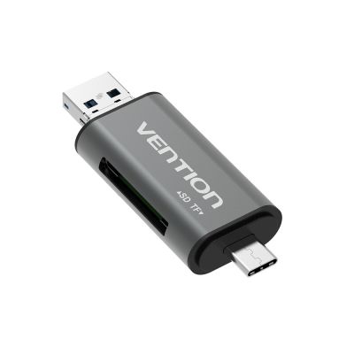 2. Vention SD/microSD Card Reader with USB 3.0 USB-C microSD Connectors Gray