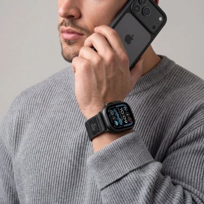 5. Tech-Protect Nylon Elite Strap for Apple Watch 44 / 45 / 46 / 49 mm – Black-Orange