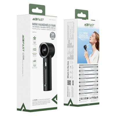 5. Acefast YF1 Mini Hand Fan with LED Display and Free Airflow Adjustment - Black