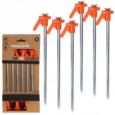 9. TENT PEGS 21CM SET 6 PCS METAL PLASTIC REDCLIFFS