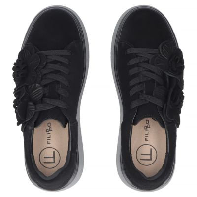 5. Women's leather sneakers on a platform with flowers, suede, black Filippo DP8113