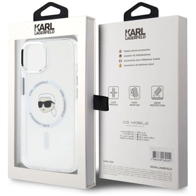 8. Karl Lagerfeld IML Metal Karl Head MagSafe Case for iPhone 15 White