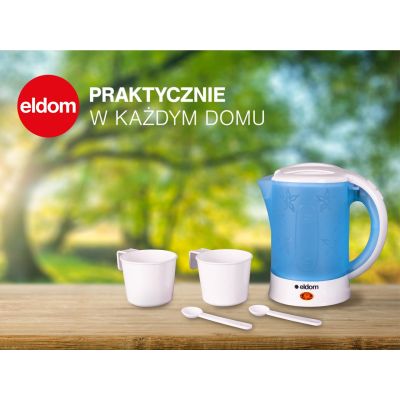 8. ELDOM C190 LINO 0.6 L 550W BLUE TOURIST KETTLE + TWO CUPS, TWO SPOONS