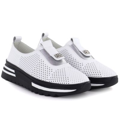 3. Women's leather openwork platform shoes, white, S.Barski 7092