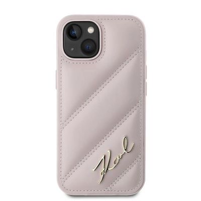 3. Karl Lagerfeld Diagonal Quilted Script case for iPhone 15 / 14 / 13 - pink