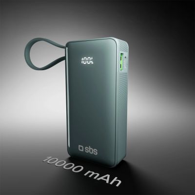 9. Powerbank SBS 10000 mAh 20W with built-in USB-C cable and digital display - gray