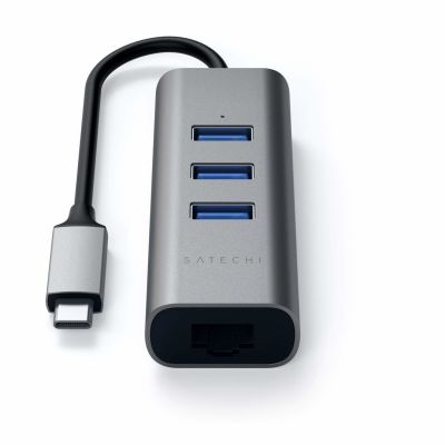 3. Satechi Aluminum Hub 2in1 - Aluminum Hub for Laptops and Desktops USB-C (3x USB-A, Ethernet) (Space Gray)