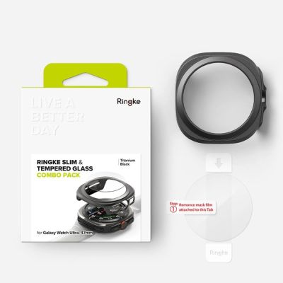 8. Ringke Slim & Tempered Glass Case + Glass Set for Samsung Galaxy Watch Ultra 47mm - Black