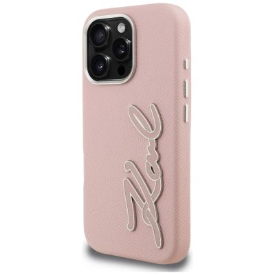 2. Karl Lagerfeld FW Grained Signature Logo iPhone 16 Pro Case - Pink