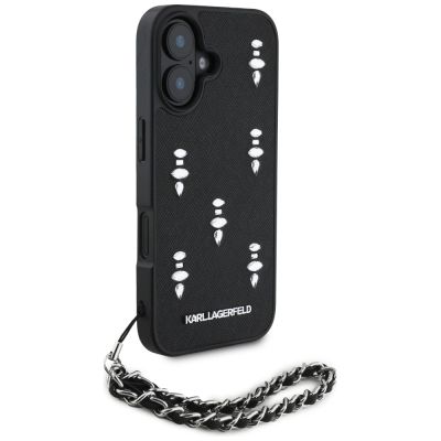 3. Karl Lagerfeld Saffiano Crystals w/Chain iPhone 16 Case - Black