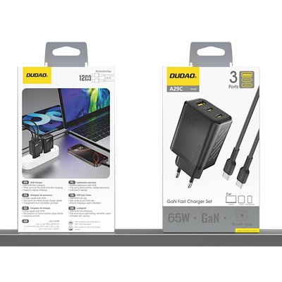 7. Dudao A29C 65W GaN Wall Charger + USB-C Cable - Black