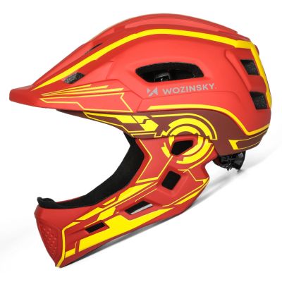 3. Wozinsky Kids' Full Face Bike Helmet with USB Rear Light S - Red and Yellow
