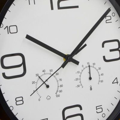 2. 30CM WALL CLOCK WITH THERMOMETER, BLACK