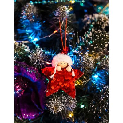 6. SET OF 3 PENDANTS STAR DOLLS RED SEQUINS