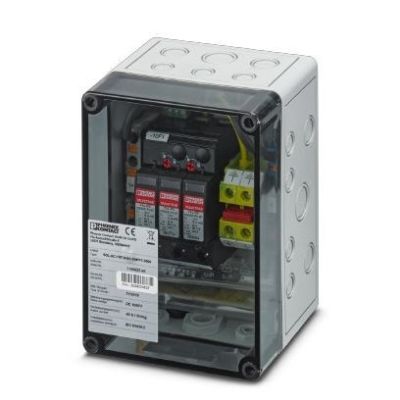 Surge arrester box for 1 MPPT / Phoenix-Contact / 1000DC / 1MPP-SPD-S / box 1 MPPT / 1182566 / Surge arrester type T1/T2 in a tight (IP65) housing with lead-out bushings (glands)