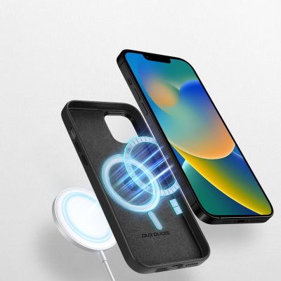 3. Dux Ducis Grit Leather Case for iPhone 14 Plus Elegant Faux Leather Cover (MagSafe Compatible) Black