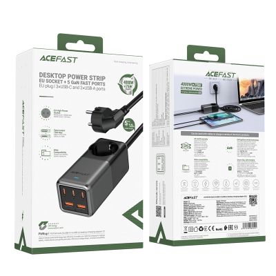 5. Acefast Z2 GaN 75W PD desktop charger 3x USB-C 2x USB-A - black and gray