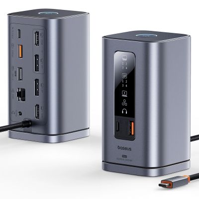 2. Baseus Spacemate RD1 hub 11in1 USB-C docking station - 2xHDMI 4K@60Hz 2xDP 4K@60Hz 2xUSB-A 10Gb/s USB-C 10Gb/s RJ45 USB-A 480Mb/s USB-C PD mini jack 3.5mm EU charger - gray