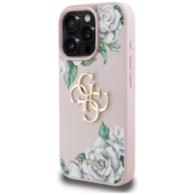 2. Guess Grained Roses Big 4G logo iPhone 16 Pro case - pink