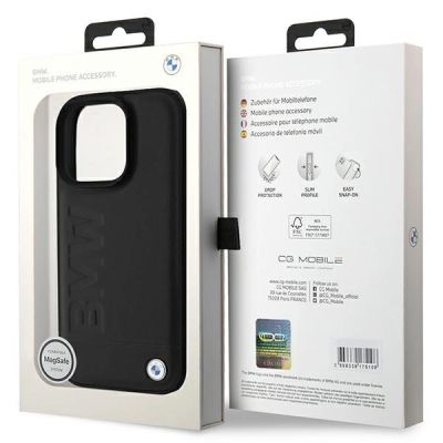 8. BMW Leather Hot Stamp MagSafe iPhone 16 Pro Case - Black
