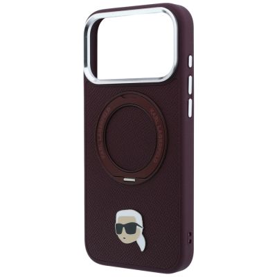 6. Karl Lagerfeld with Ring Stand 360 Karl Head Pin MagSafe case for iPhone 18 Pro / 17 Pro - burgundy