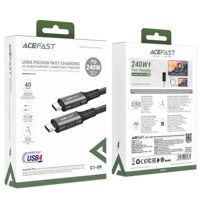5. Acefast C1-09 USB-C / USB-C USB4 PD3.1 cable 5A 1m - gray-black