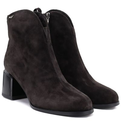 4. Women's leather ankle boots with high heels, chocolate, Vinceza 91178