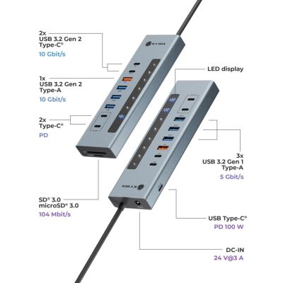 3. IcyBox 11-in-1 USB 3.2 Hub with Type-C and Card Reader