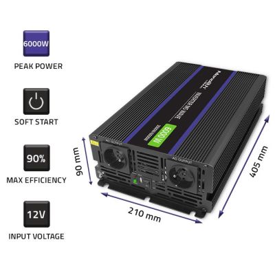 3. Qoltec Monolith 6000 MS Wave Voltage Converter | 12V to 230V | 3000/6000W | USB