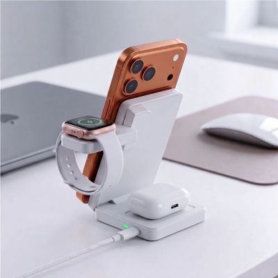 7. Tech-Protect A56 3in1 MagSafe 25W QI2.2 Wireless Charger + USB-C / USB-C Cable 100cm - White