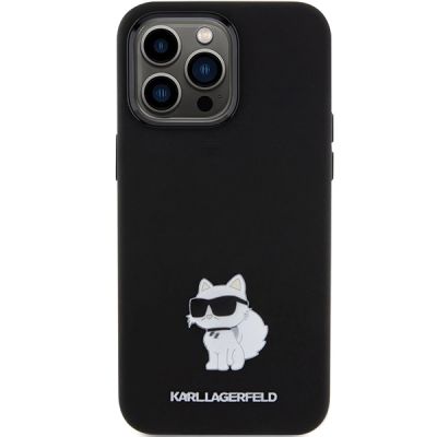 3. Karl Lagerfeld Silicone Choupette Metal Pin case for iPhone 15 Pro - black