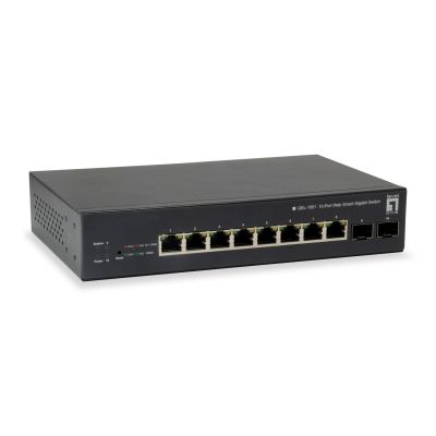 7. LevelOne GEP-1051 Switch - Intelligent - 8 x 10/100/1000 (PoE+) + 2 x Gigabit SFP - Desktop, Rack-Mount - PoE+ (70W)