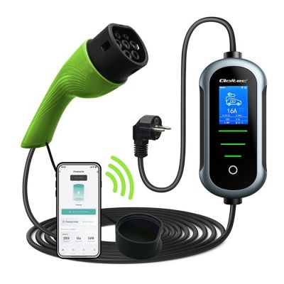 2. Qoltec Mobile charger for electric car EV with regulation 2in1 Type2 | 3.5kW | 230V | SCHUKO 16A | Wi-fi | TUYA | SMART LIFE | LCD | Portable | 5m (52435)